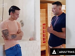 ADULT TIME - Lucca Mazzi Caught BF's Twink Latino Stepbro Des Irez Jerking Off To Him In The Shower!