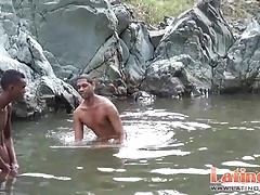 Tall lean Latino skinny-dipping before oral 2some
