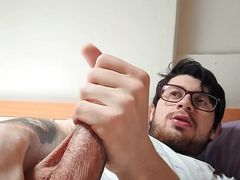Twink jerks his dick with warm nutrient rich milk