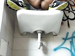 the hippopotamus Alessandro Rivera naked on a public sink