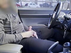 PUBLIC STREET MASTURBATION: Jerking off in the car while people are walking around me - Big Cumshot