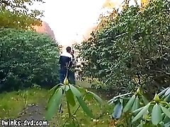Naughty boys hide in bush and face-fuck each other