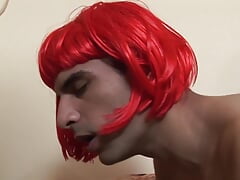 Blond twink fuck his red wig fag in ass