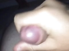Big guy wanks his little dick and cums