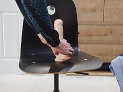 My tight ass fuck huge dildo on chair