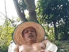 Old asian dad play bottle for his cock