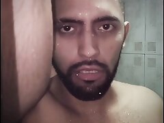 Hot young latino with a big uncut cock masturbating in the shower until he cums handsfree Slow motion cumshot FREE FULL