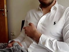Sexy Guy plays with nipples in Ralph Lauren Shirt