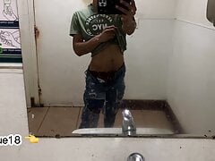 I'm recording a new porn video in the city's public bathroom