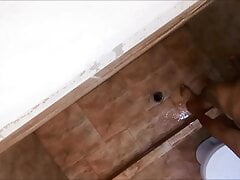 camera in bathroom records when sexy man bathes, soaps himself and masturbates in the shower, playing with water