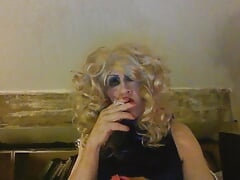 Cock hungry sissy, Sarah Millward, smokes seductively, wants to make  you wank over her, wants your cum in her face, and down