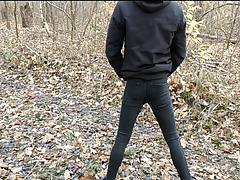 Risky outdoor masturbation and pissing in woods and car