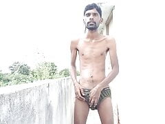Rajesh masturbating outdoor, spitting on dick, moaning, showing ass, butt, spanking and cumming