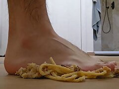 Smashing Pasta Carbonara With My Big Feet