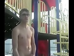 Hot twink jerks off at park