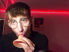 LEAKED Glasses Twink Video to his Crush! Blowjob ASMR gag