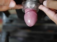 Uncut fuck sex toy and cum on the chair.