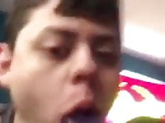 Fag Jay Sucking AndGagging On His Dildo