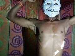 Desi bodybuilder builds his body by masturbating.