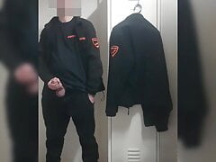 Security Guard masturbate and cum in work locker room