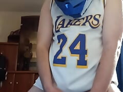 basketball player plays with his sneakers before going to bed and cums