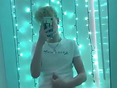 Cute blonde boy mirror wank
