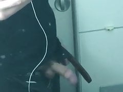 college kid bounces cut cock in plane toilet