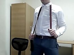 Twink Boss Precum Shoe Play and Suit Strip