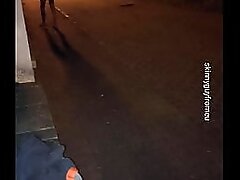 Skinny twink dared to walk naked on a public road at night