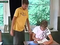 Gay Sex Blond Twinks and Cumeating in a Classroom