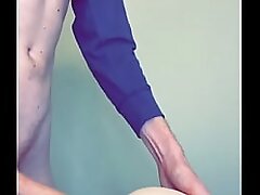 Hung white twink fucks new toy