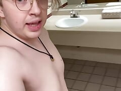 White boy licking public toilets clean