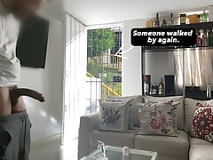 Showing his big cock while the door of his house is open