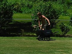 Jeremiah, my naked landscaper, working outside