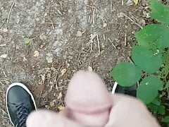 Got caught walking my cock and big shaved balls around public lake and stranger jerks me off to hot creamy cumshot