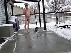 Tiny Dick Jeffery Heuett Shoveling Snow in Small Chastity