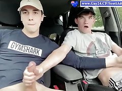 Australian twinks in the car were jerking off