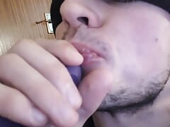 Hottest amateur blowjob you'll ever see. Horny straight guy practices dick sucking skills on a hot dildo. Cum in mouth.