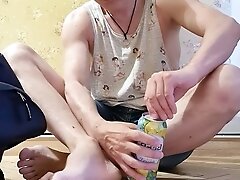 andkvcat  boy drank beer and sat on the dildo