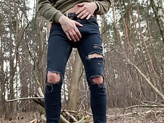 young boy masturbates in the forest and cums on camera