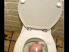 Skinny Twink Wanking &amp_ Cumming in Public Toilet (Almost Caught)