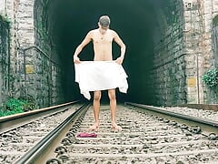 Masterbating outdoor public nude boy railway Tunnel